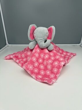Gray Elephant Lovey Blanket in Pink Floral Plush